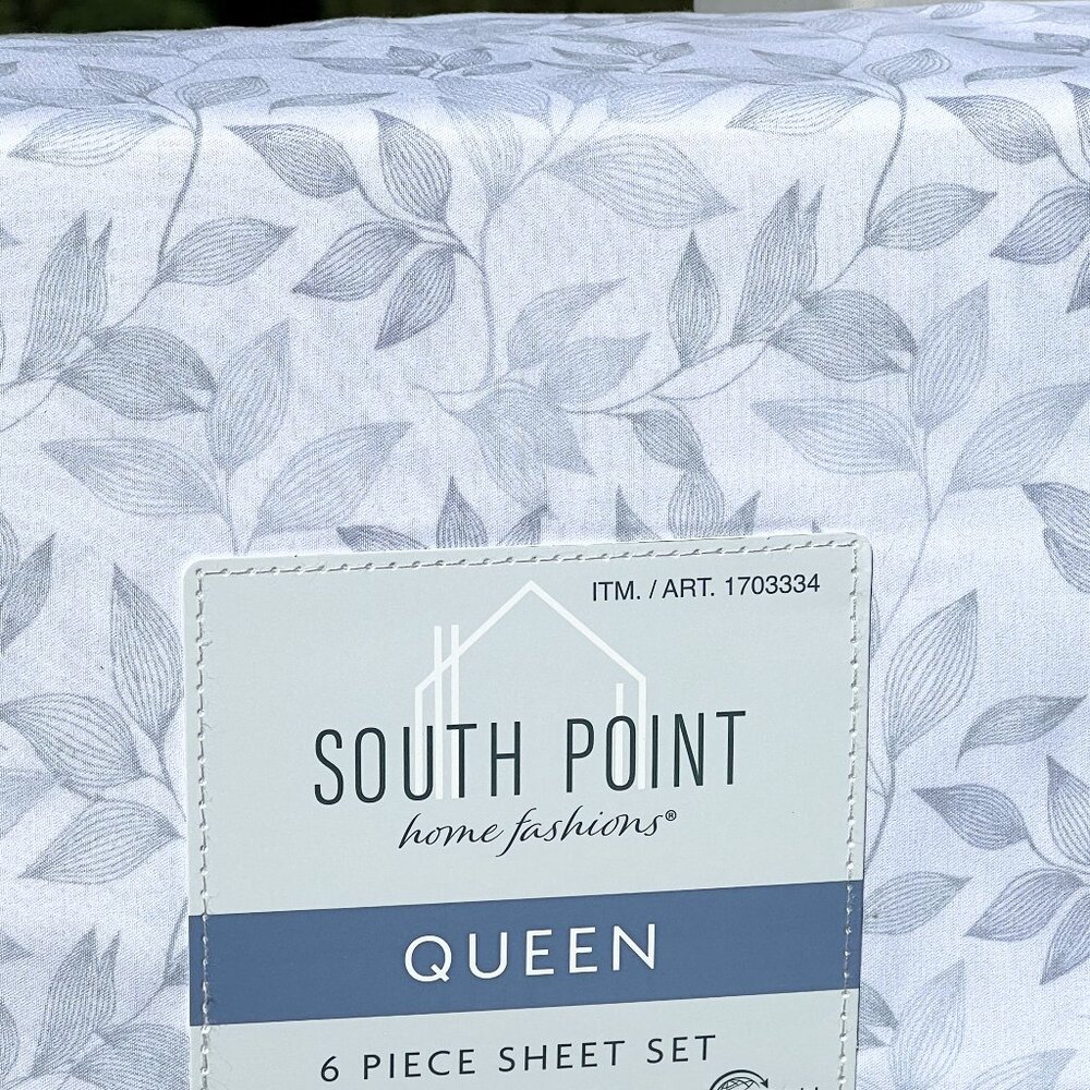 6 Piece Queen Size Sheet Set Microfiber by South Point NEW Gray Leaf - Picture 4 of 6